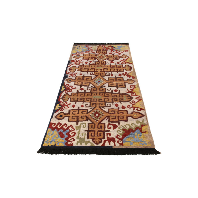 Rug & Kilim’S Russian Rug In Orange And Beige Brown Tribal Pattern, Square 4'