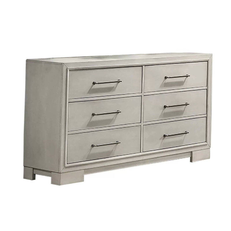 Simone Wide Dresser, 6 Drawer And Block Feet, Antique White Wood