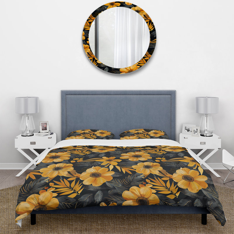 Ensemble de housse de couette Orange Green Tropical Flowers II - Tropical Flowers