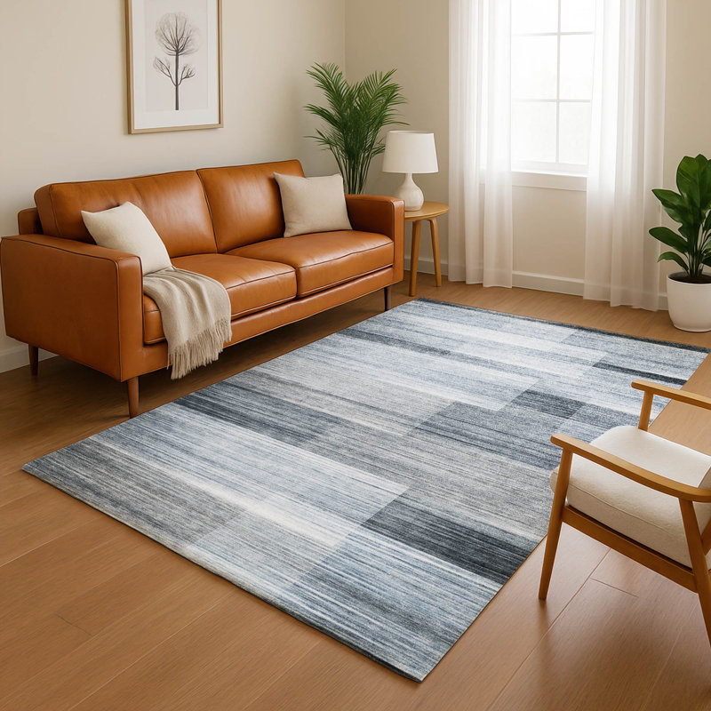 Premium Machine Washable Mayfield AMF2082 Striped Rug, Denim, 8' x 10'