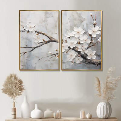 Fleur de cerisier blanc et gris minimaliste