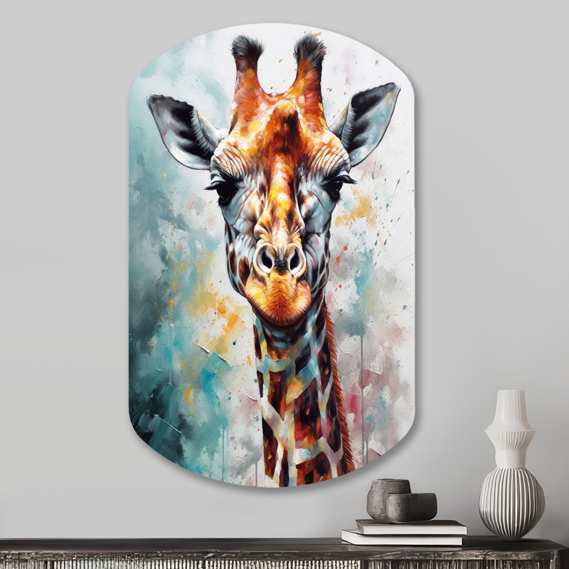 Girafe en forme de cylindre, art mural asymétrique en métal, H 31 po x l 19 po