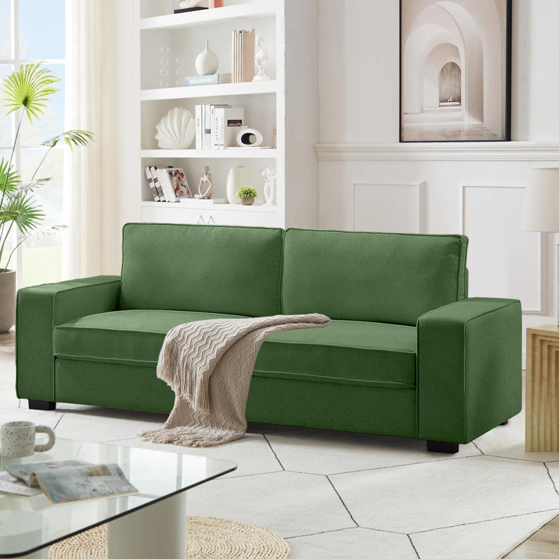 Calsey 80.3'' Square Arm Sofa, Green Polyester