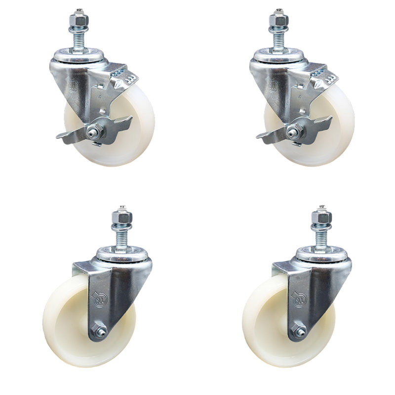 Ensemble de roulettes à tige filetée en nylon 4 pouces pivotant ½ pouce 4 freins SCC