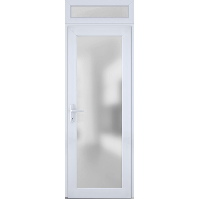 Porte d'entrée extérieure prémontée en fibre de verre, verre dépoli, Manux 8102, finition soie blanche, pour bureaux, commerces et habitations. Porte d'entrée, patio, garage - L 91,4 cm x H 203,2 cm + 35,6 cm - Ouverture à droite vers l'intérieur