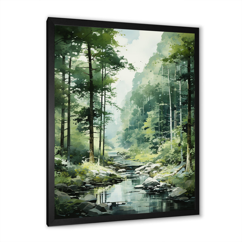 Tranquil Shadows Green Forest I, reproduction d'art sur toile, Cadre simple noir, H 32 po x l 16 po x P 1 po