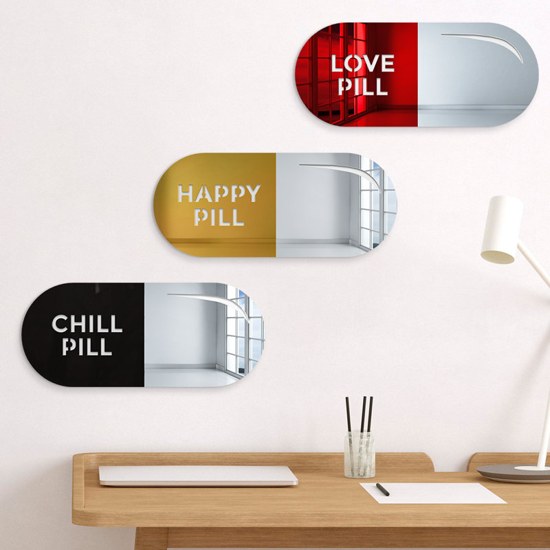 Ensemble de décoration murale Happy Pill, Love Pill, Chill Pill, H 19 po x l 8 po x P 1 po