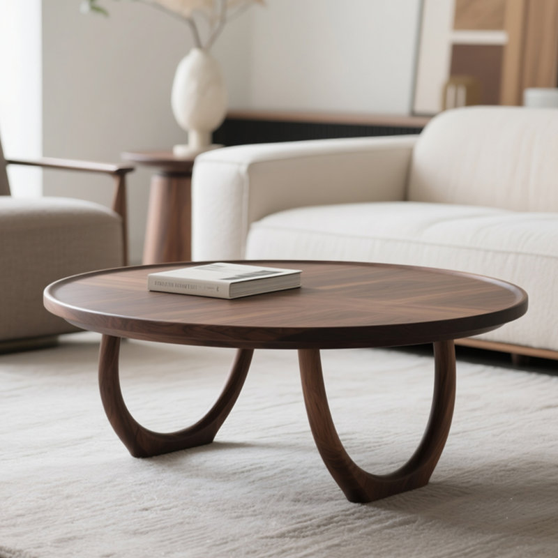 Table basse ronde en bois massif noyer, H 17,7 po x L 39,4 po x l 39,4 po
