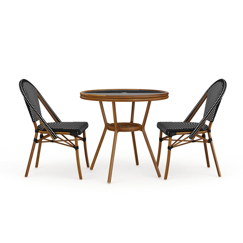 Martha Stewart Lily Pond All Weather Woven Bistro Table And Chairs Set With Aluminum Frames, Black, 2