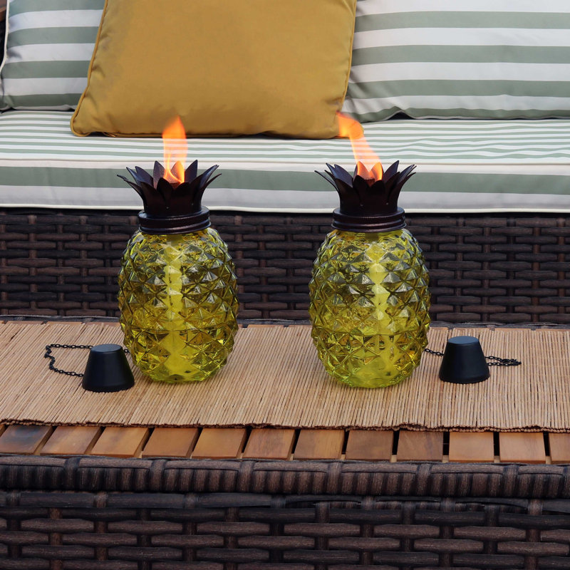 Lybarger Pineapple 3-in-1 Outdoor Citronella Torch Set with Adjustable Height - Yellow, Yellow