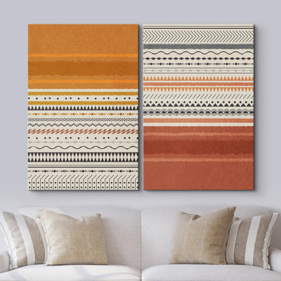 Motif géométrique géométrique du sud-ouest à motif géométrique de blocs de couleur rouille, formes abstraites, chic moderne sur toile, impression de 2 pièces