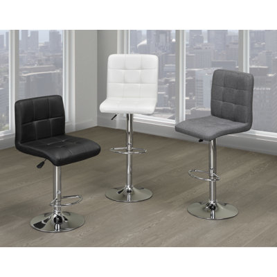 Tabouret de bar réglable en similicuir avec relevage hydraulique et base chromée, tabouret de comptoir capitonné moderne, gris