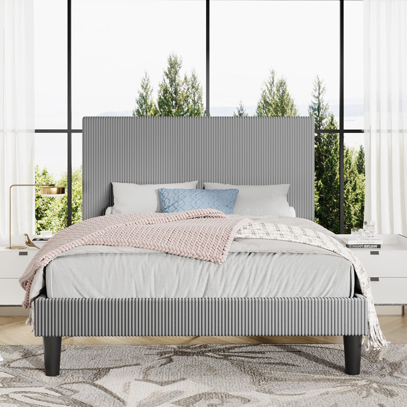 Modern Corduroy Upholstered Platform Bed Frame With Adjustable Headboard, Under Bed Storage, No Box Spring Required, Full Size,Queen Size,King Size,Multiple Colors