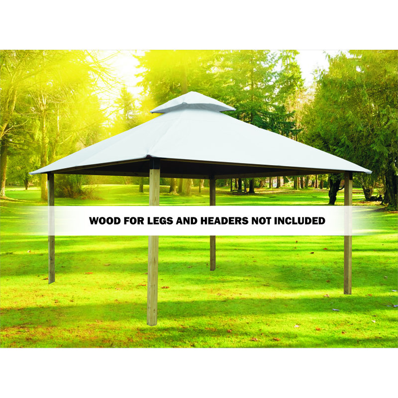 Fixation de toit L 12 pi. D Pavillon de jardin en bois massif, Blanc naturel, H 141,5 po x l 144 po x P 144 po