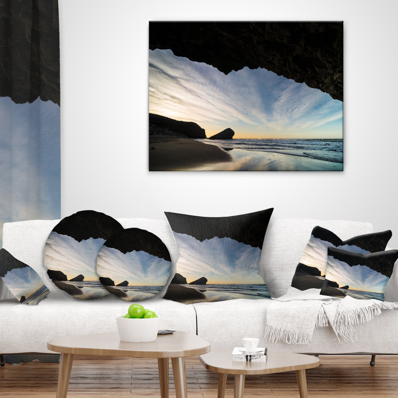 Coussin à motif de plage et coucher de soleil sur la plage de Monsul, 18 po x 18 po, Coussin décoratif