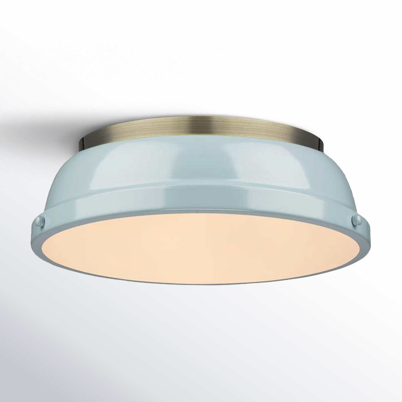 Calico 2 Light Steel Flush Mount, Aged Brass, Seafoam