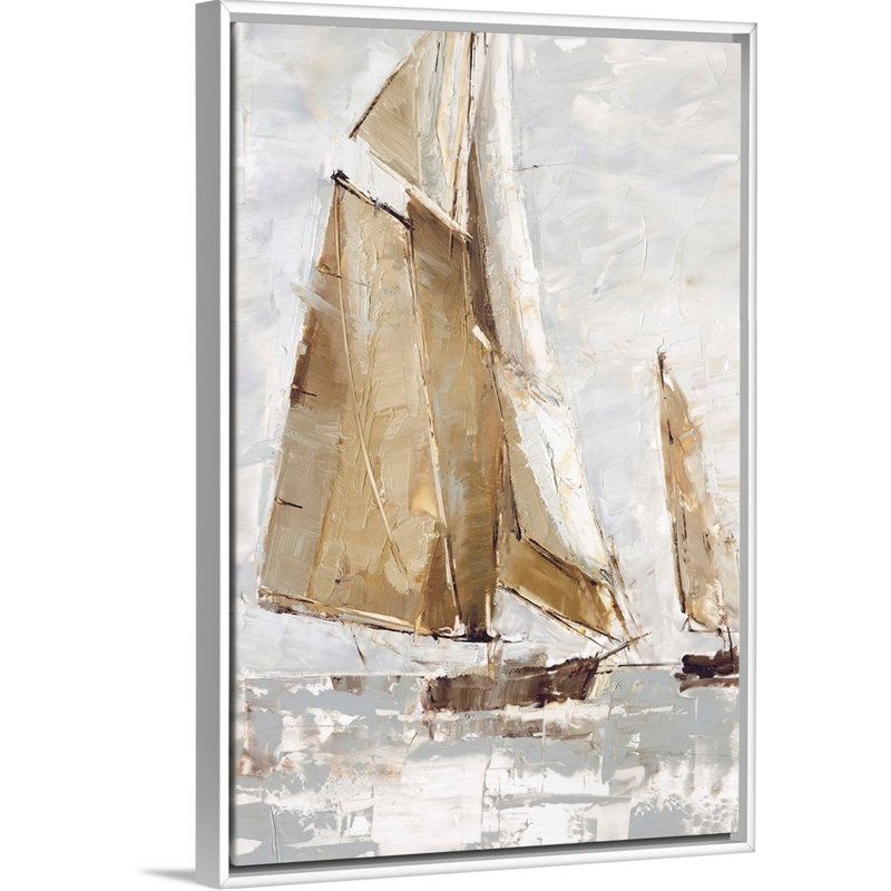 Reproduction d’art sur toile, "Golden Sails I" par Ethan Harper, Cadre flottant blanc, H 20 po x l 14 po x P 1,75 po