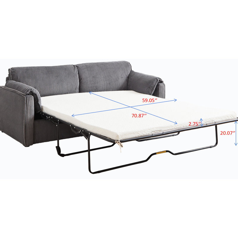 Lit futon de 79,13 po, lit escamotable moderne, revêtement en velours côtelé, base en métal, élément clé du salon, canapé d'une capacité de 450 lb, structure, pièce de base, poids maximal de 450 lb
