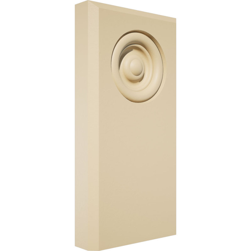 4"W x 8"H x 1"P, Standard Foster Bullseye Signature Urethane Plinth Block with Beveled Edge, Primed Tan, 8" H x 4" W x 1" D