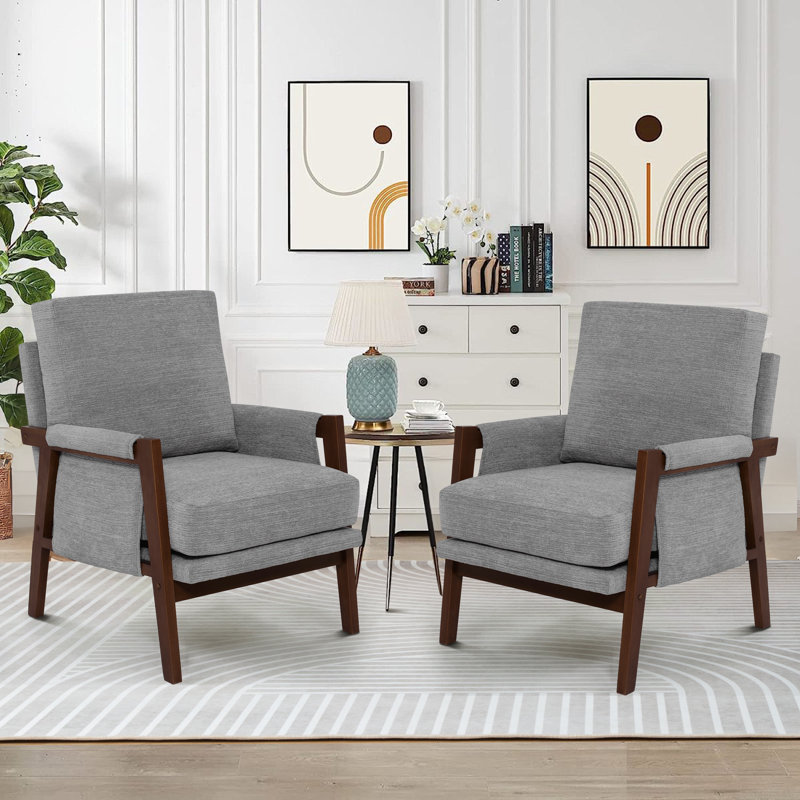 High Back Mid-century Modern Accent Armchair With Solid Wood Frame And Plush Cushions For Living Room, Gray 