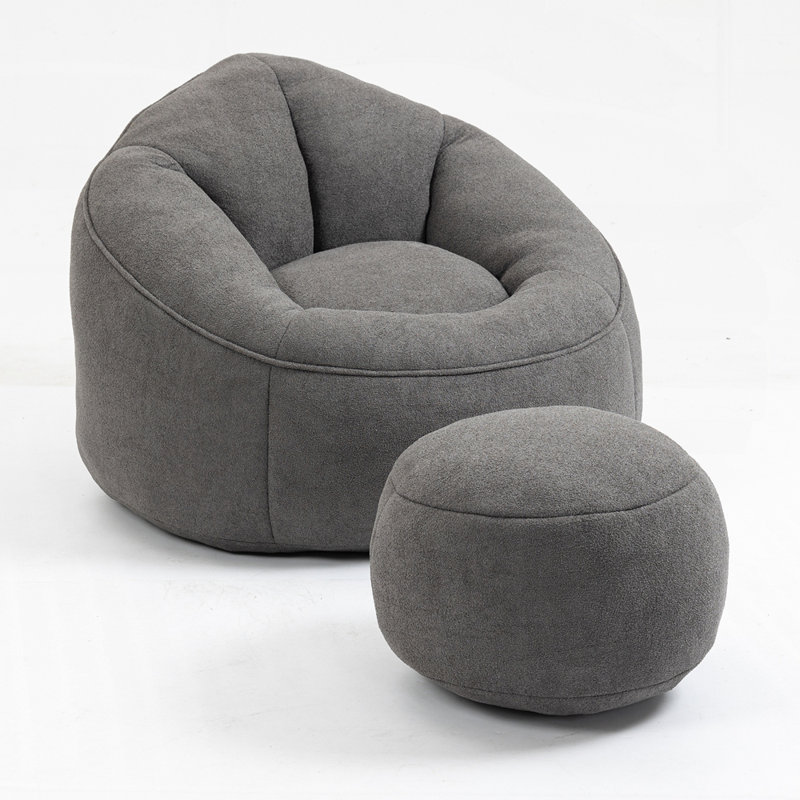 Fauteuil à billes souple avec repose-pieds, Gris