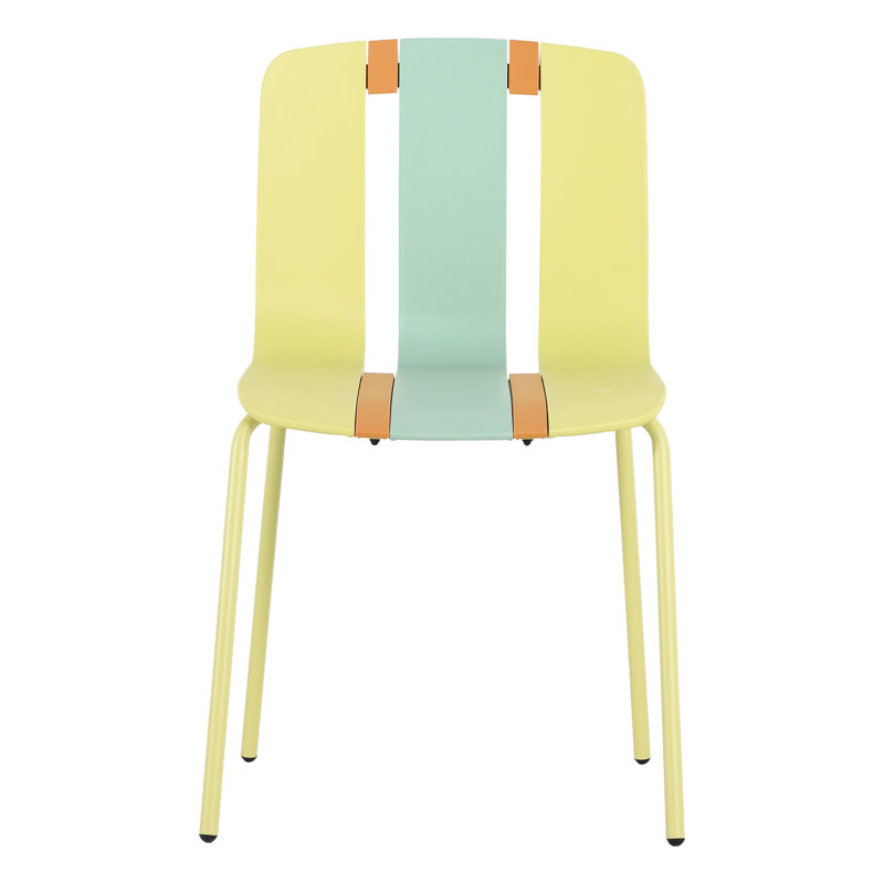 Ensemble de 4 chaises à blocs de couleurs intérieures / extérieures à structure robuste, teintées, de style tropical avec des couleurs vibrantes en métal antirouille, siège profilé, capacité de poids élevée