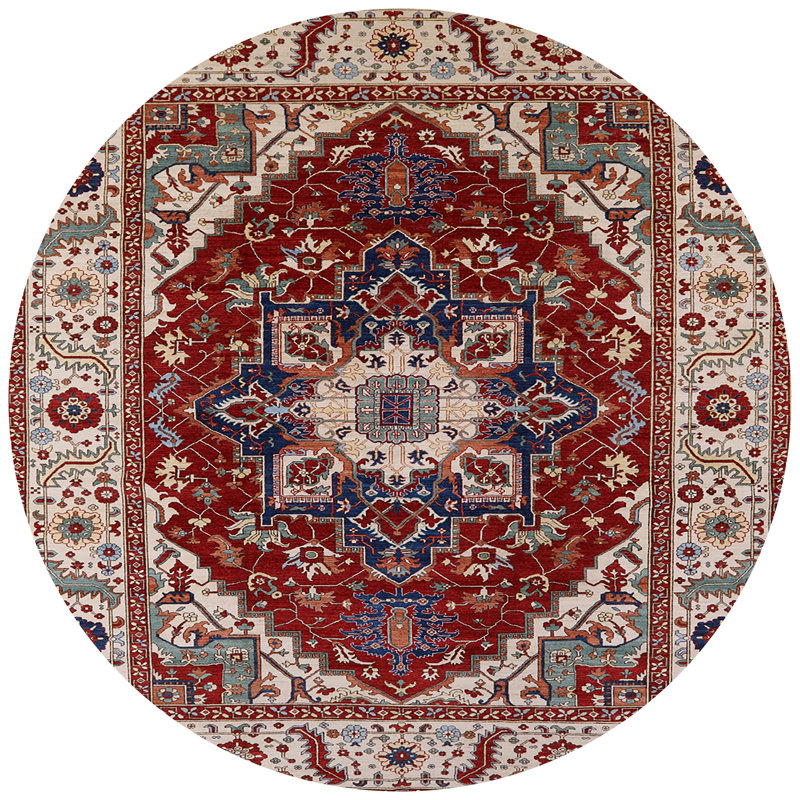Tapis oriental rouge / gris / ivoire, Rond 8 pi
