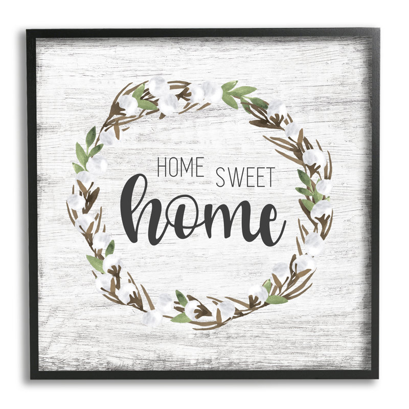 «Rustic Wreath Sweet Home Calligraphy Country Sign» par Natalie Carpentieri - cadre flottant, impression sur bois
