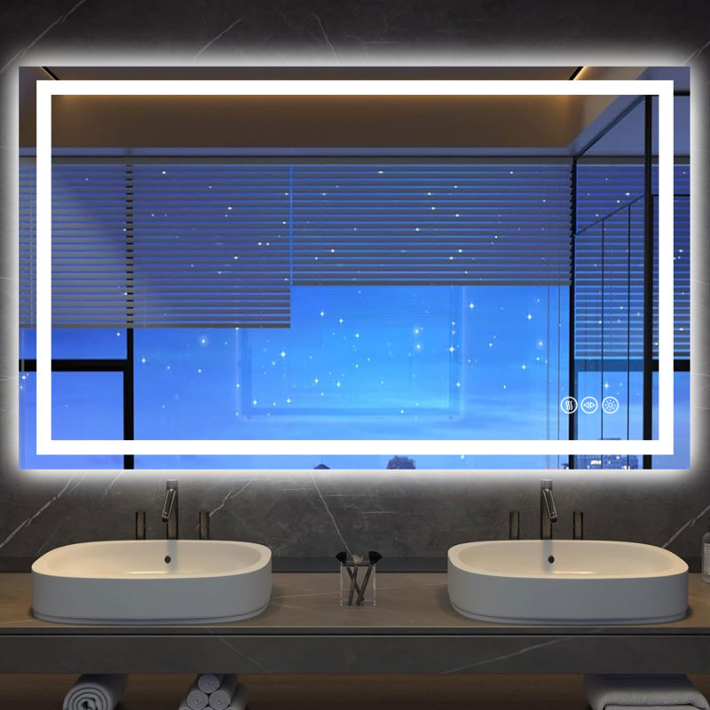 Miroir de salle de bain à DEL super lumineux avec éclairage avant et rétroéclairé, température de 3 couleurs, antibuée, avec UL, RoHS, ETL et garantie de 3 ans