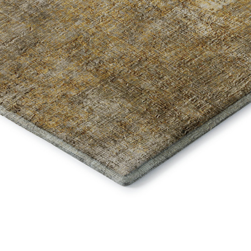 Beige Rectangular Abstract Washable Microfiber Rug 30" x 20"