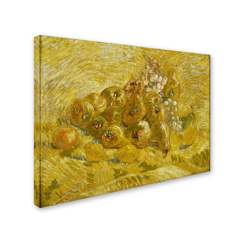 «Quinces Lemons Pears And Grapes» par Vincent Van Gogh - reproduction d'art sur toile tendue, H 18 po x l 24 po