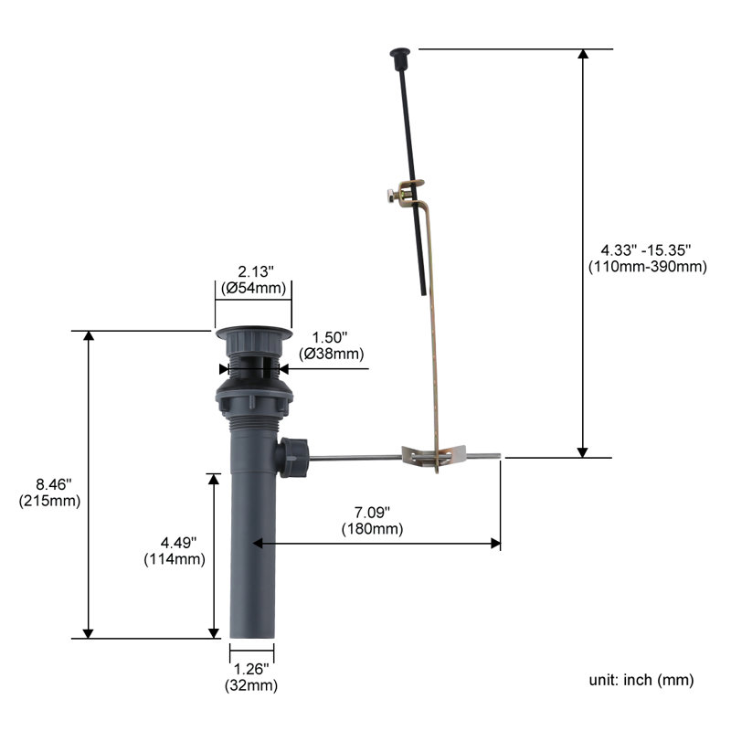 Lift Rod Bathroom Sink Drain with Overflow, Matte Black