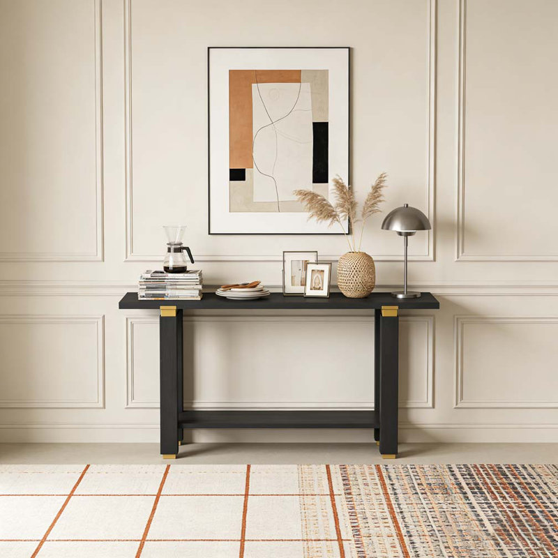 62.9" Modern Minimalist Console Table, Solid Wood Entryway Sofa Table, Black