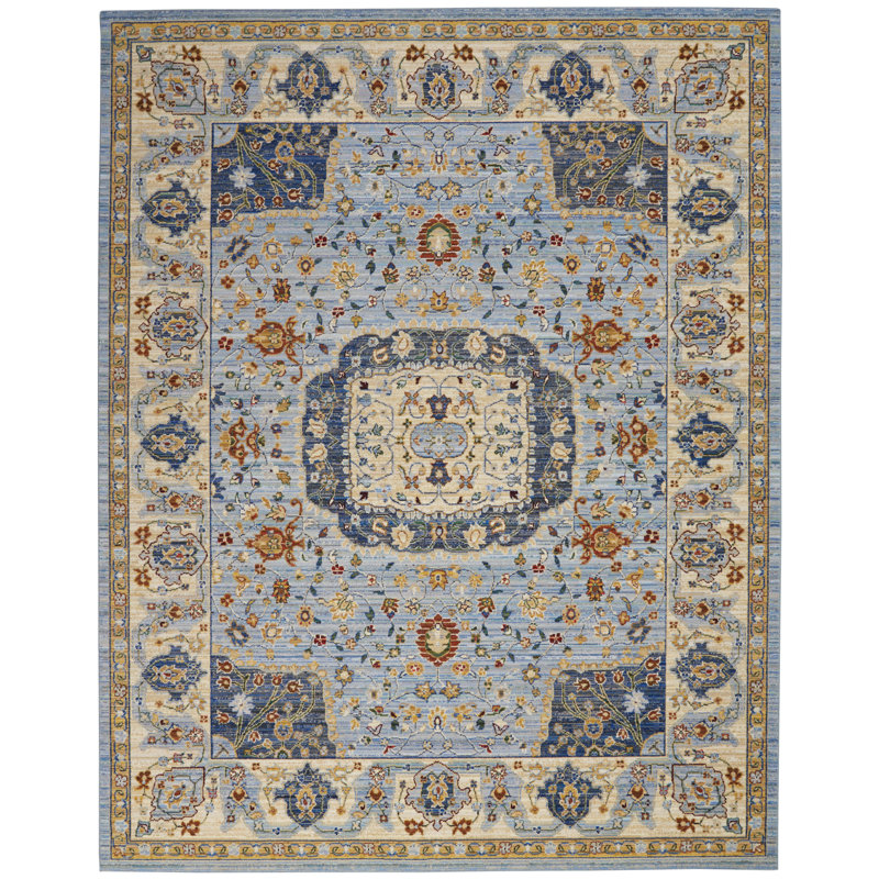 Handmade Light Blue Wool Medallion 8' x 10' Area Rug