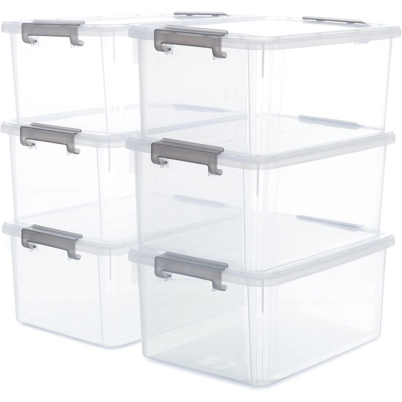 Plastic Storage Box with Latching Lid Clear (Set of 4), 15.9" H x 11.6" W x 7.3" D