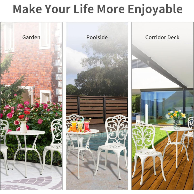 White Cast Aluminum Butterfly Pattern Outdoor Bistro Set