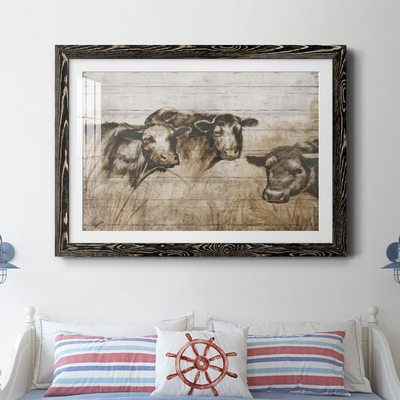 Vaches sépia - Reproduction de cadre photo sur papier, Papier encadré noir, H 37,5 po x l 27,5 po x P 1,5 po