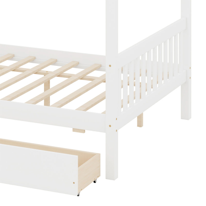 Lit en bois avec tiroirs, Blanc