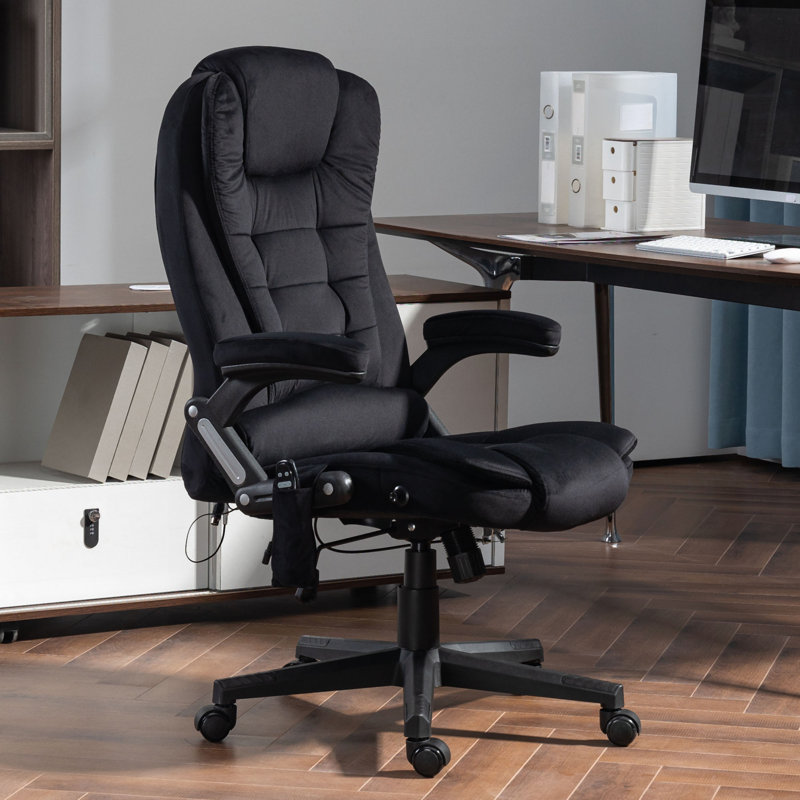 HOMCOM 6 Point Vibrating Massage Office Chair with Heat,Velvet High Back Executive Office Chair with Reclining Backrest,Padded Armrests and Remote,Black