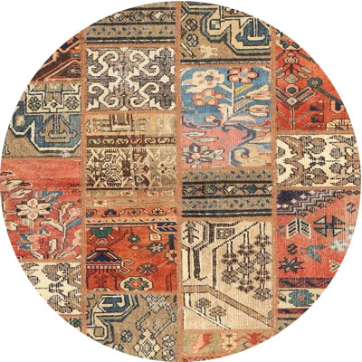 Tapis brun/orange/bleu zone contemporaine