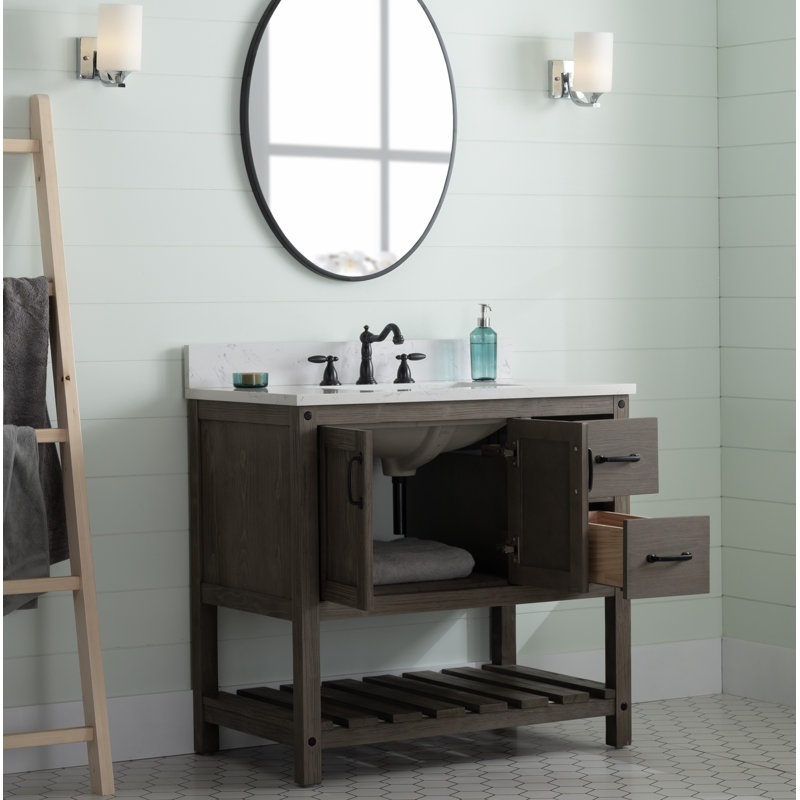 Meuble-lavabo simple 36 po Radstock, Gris antique, Blanc de Carrare