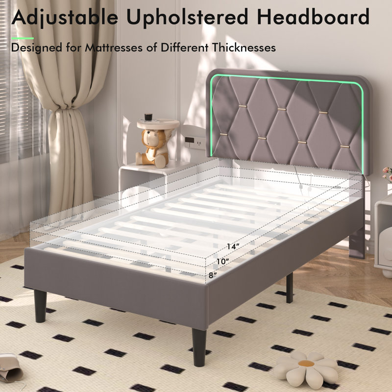 Lit plateforme tapissier Kaleea, Gris