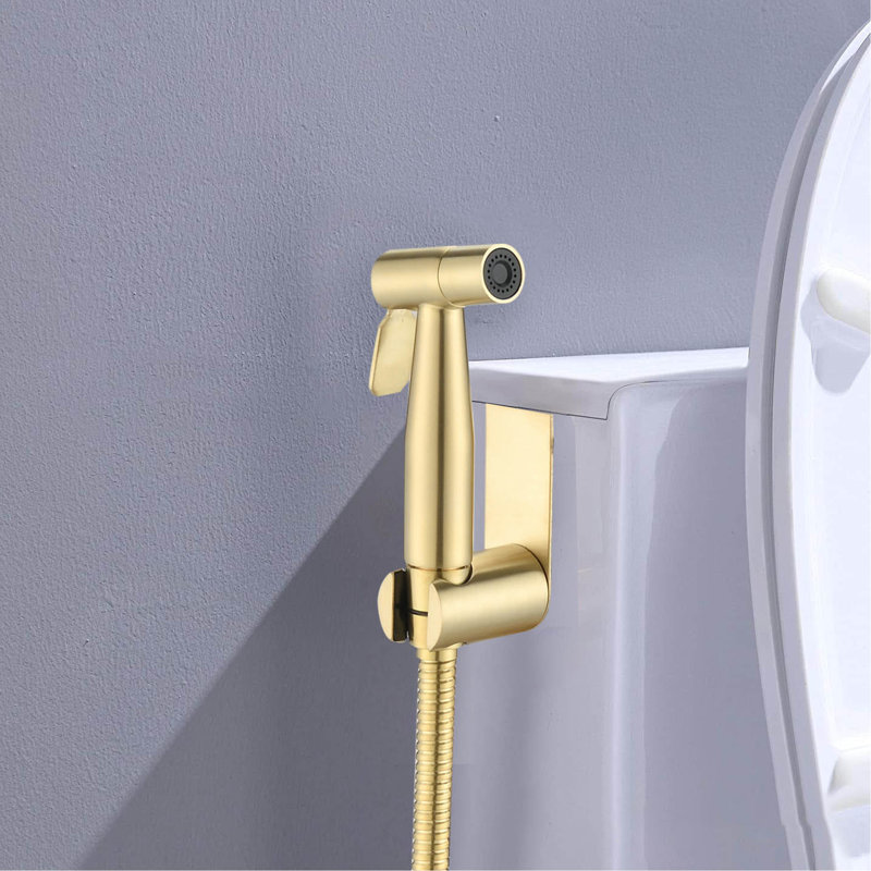 Bidet For Toilet Use - Handheld, Brushed Gold Metal, Hygienic Wash Appliance, Adjustable Spray Force, Corrosion Finish Handheld Hygiene Improving Aid, , Corrosion Resistance