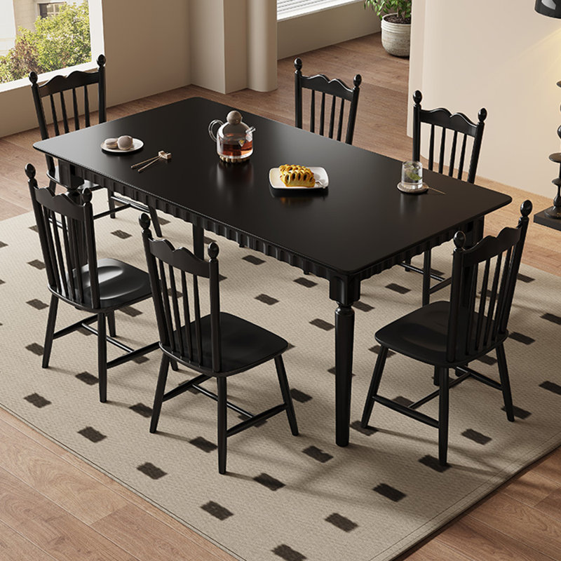 Retro Black Rectangular Solid    Wood Dining Set, 29.5"H x 59.1"L x 37.4"W