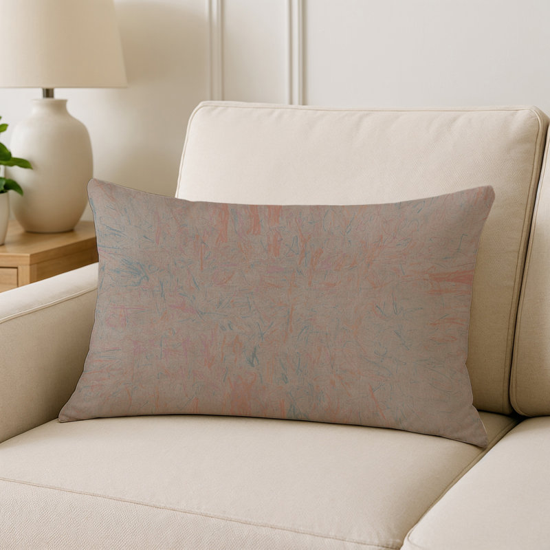 Coussin décoratif intérieur et extérieur Modern, Taupe / rose / beige abstrait, Rectangle H 20 po x l 14 po