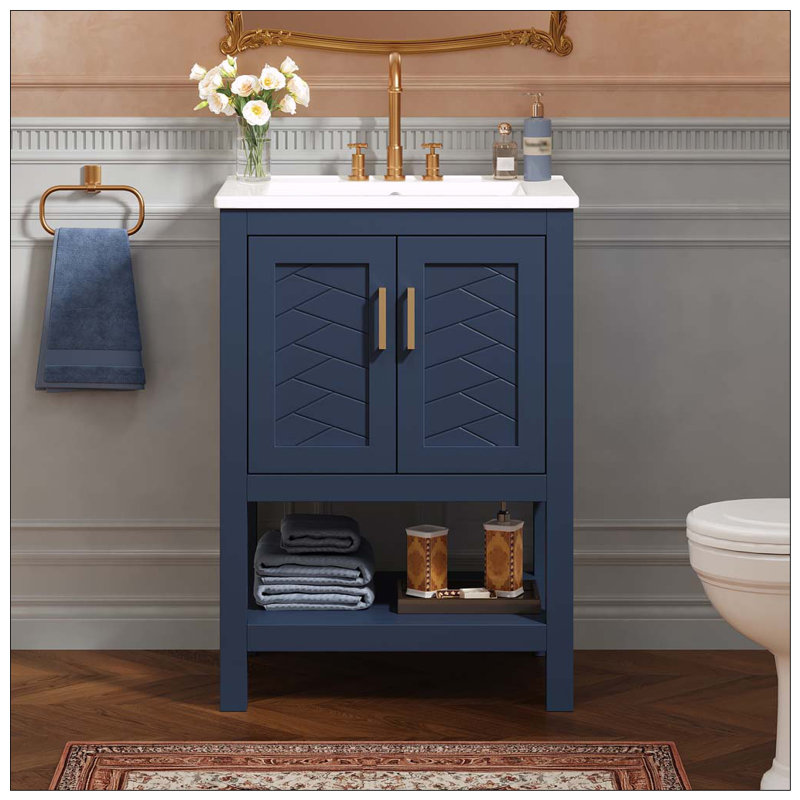 Meuble-lavabo moderne de 24 po au design sergé élégant avec charnières à fermeture en douceur, Blue