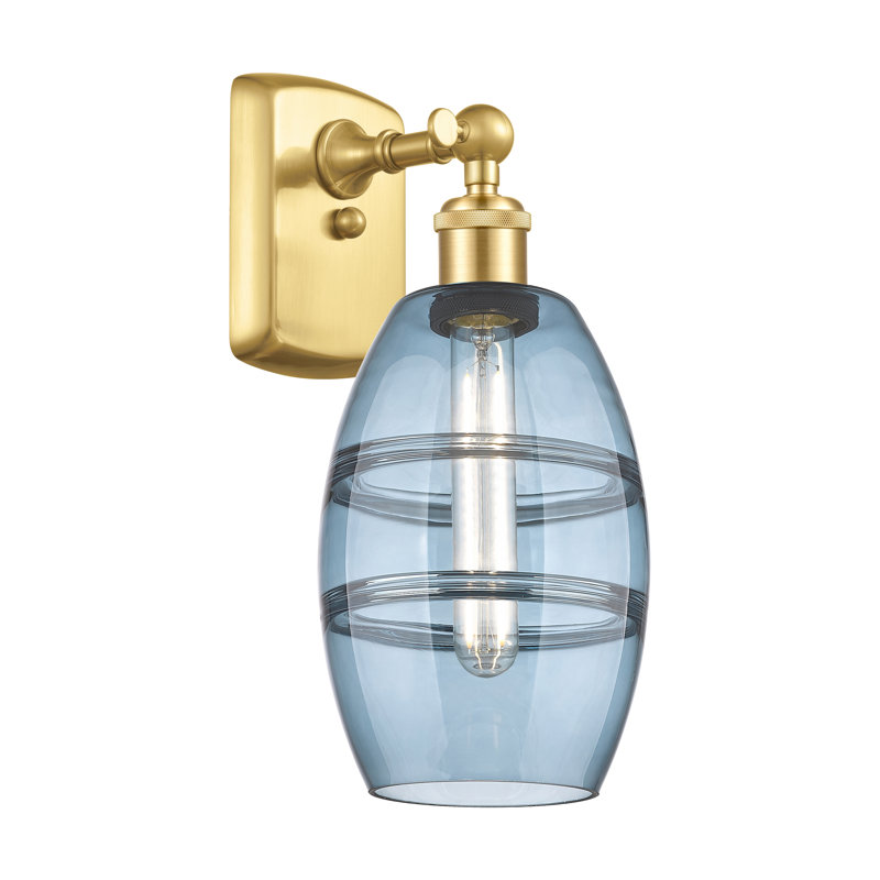 Bettylou Steel Armed Sconce, 9.13" H x 5.88" W x 7.06" D, Satin Gold, Princess Blue