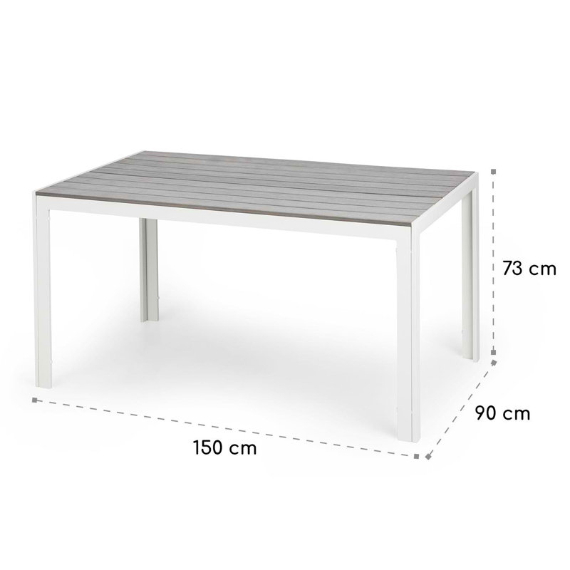 Rectangular Metal Outdoor Dining Table , 150cm cm W 90cm cm D, White/Light grey