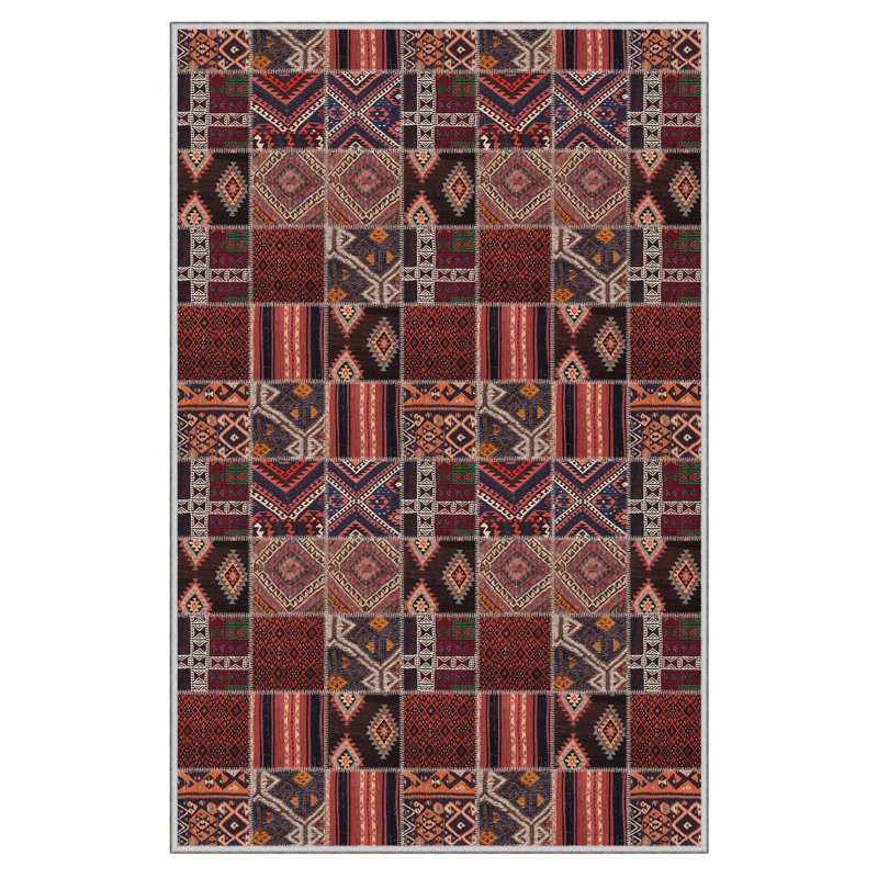 Tapis rectangulaire rouge / brun 2 pi 7 po x 4 pi 11 po tissé à la machine Rectangle Pennard