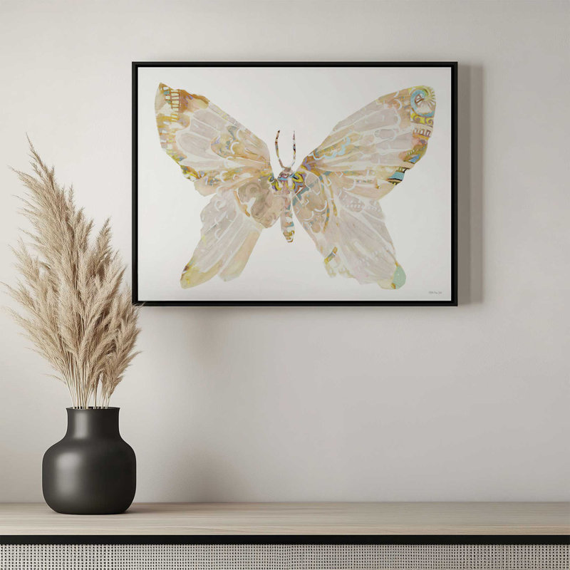 «Bejewella Butterfly 2» par Stellar Design Studio, reproduction d'art, L 40 x H 30, Toile avec cadre, Doré